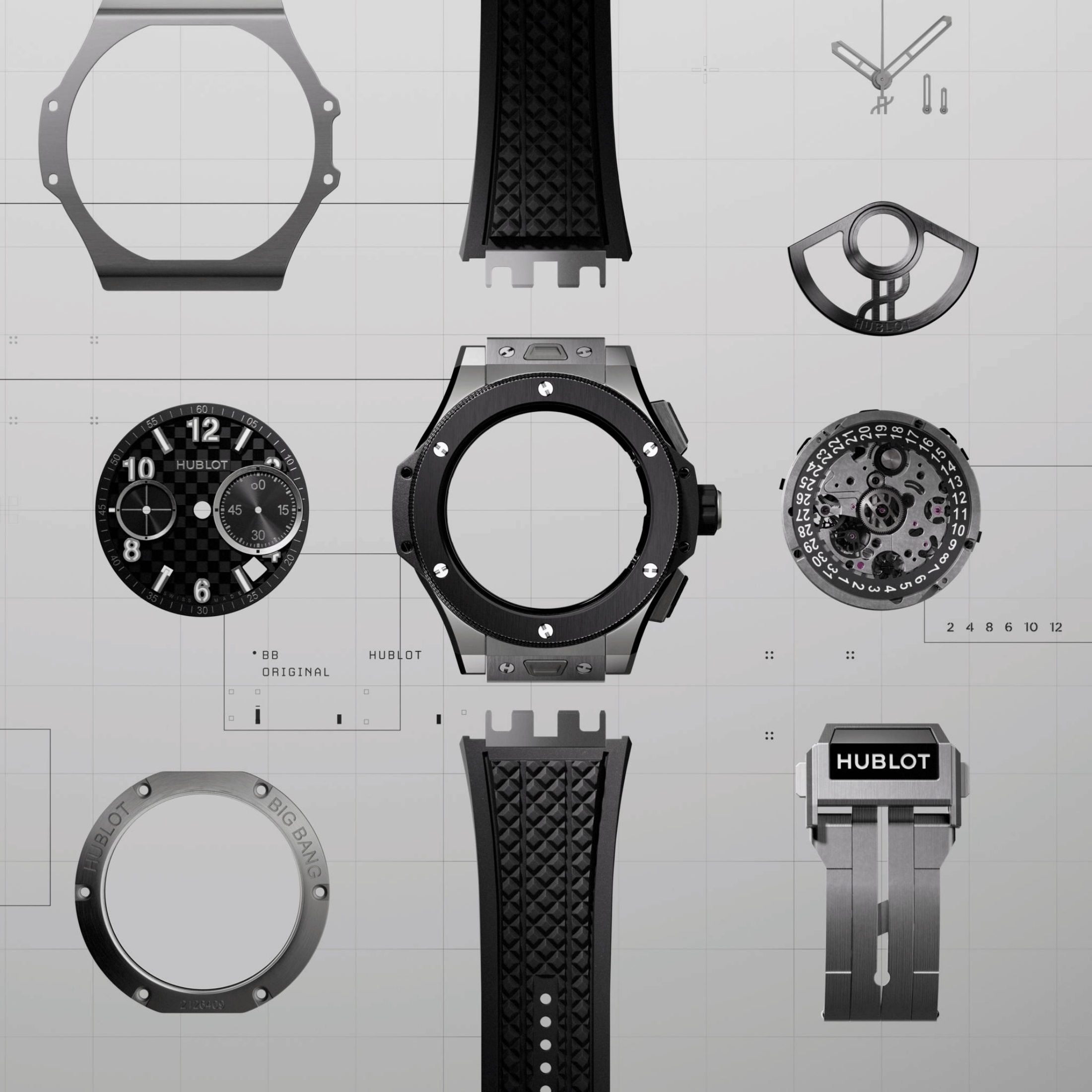 Hublot Big Bang Original Unico Titanium Ceramic automatic carbon dial rubber strap 43 mm