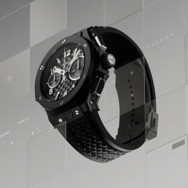 Montre Hublot Big Bang Original Unico Black Magic automatique cadran carbone bracelet caoutchouc 43 mm