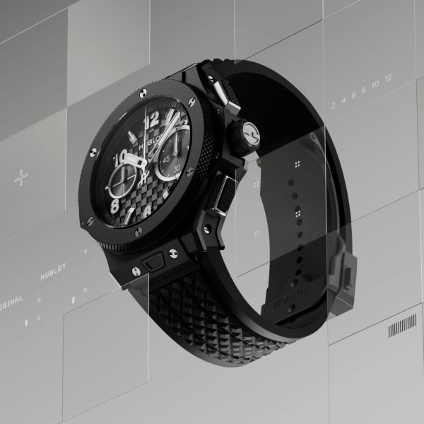 Hublot Big Bang Original Unico Black Magic automatic carbon dial rubber strap 43 mm
