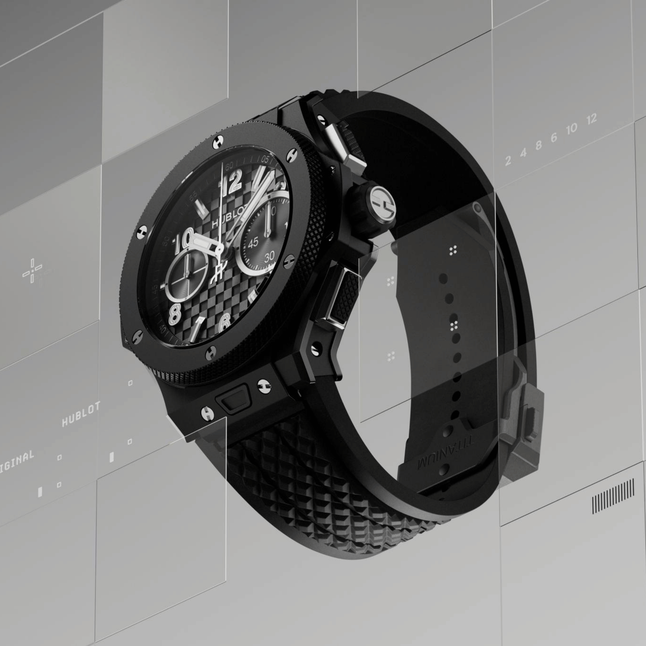 Hublot Big Bang Original Unico Black Magic automatic carbon dial rubber strap 43 mm