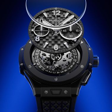 Hublot Big Bang Original Unico Black Magic automatic carbon dial rubber strap 43 mm