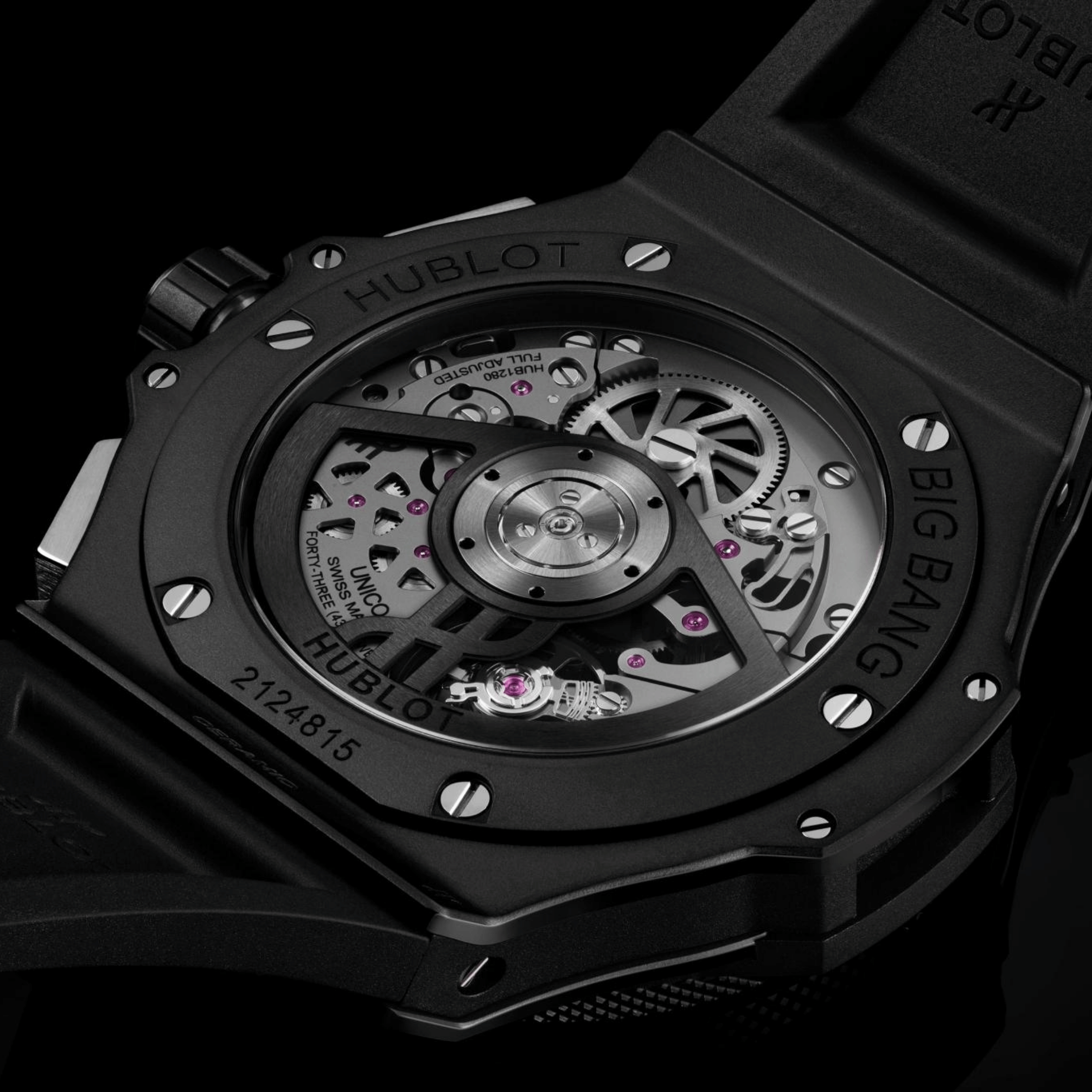 Hublot Big Bang Original Unico Black Magic automatic carbon dial rubber strap 43 mm