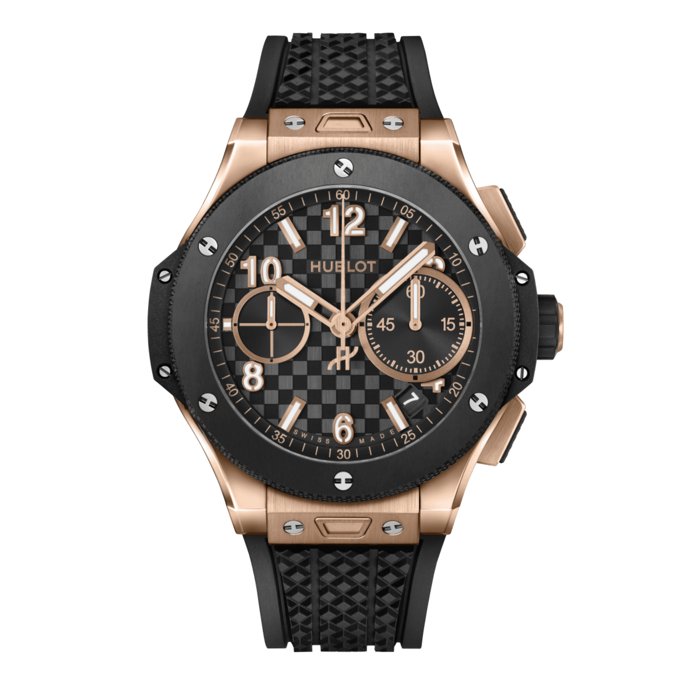 Hublot Big Bang Original Unico King Gold Ceramic automatic carbon dial rubber strap 43 mm