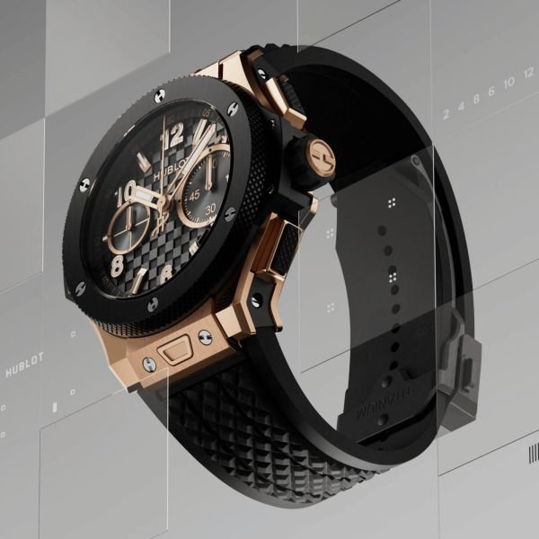Hublot Big Bang Original Unico King Gold Ceramic automatic carbon dial rubber strap 43 mm