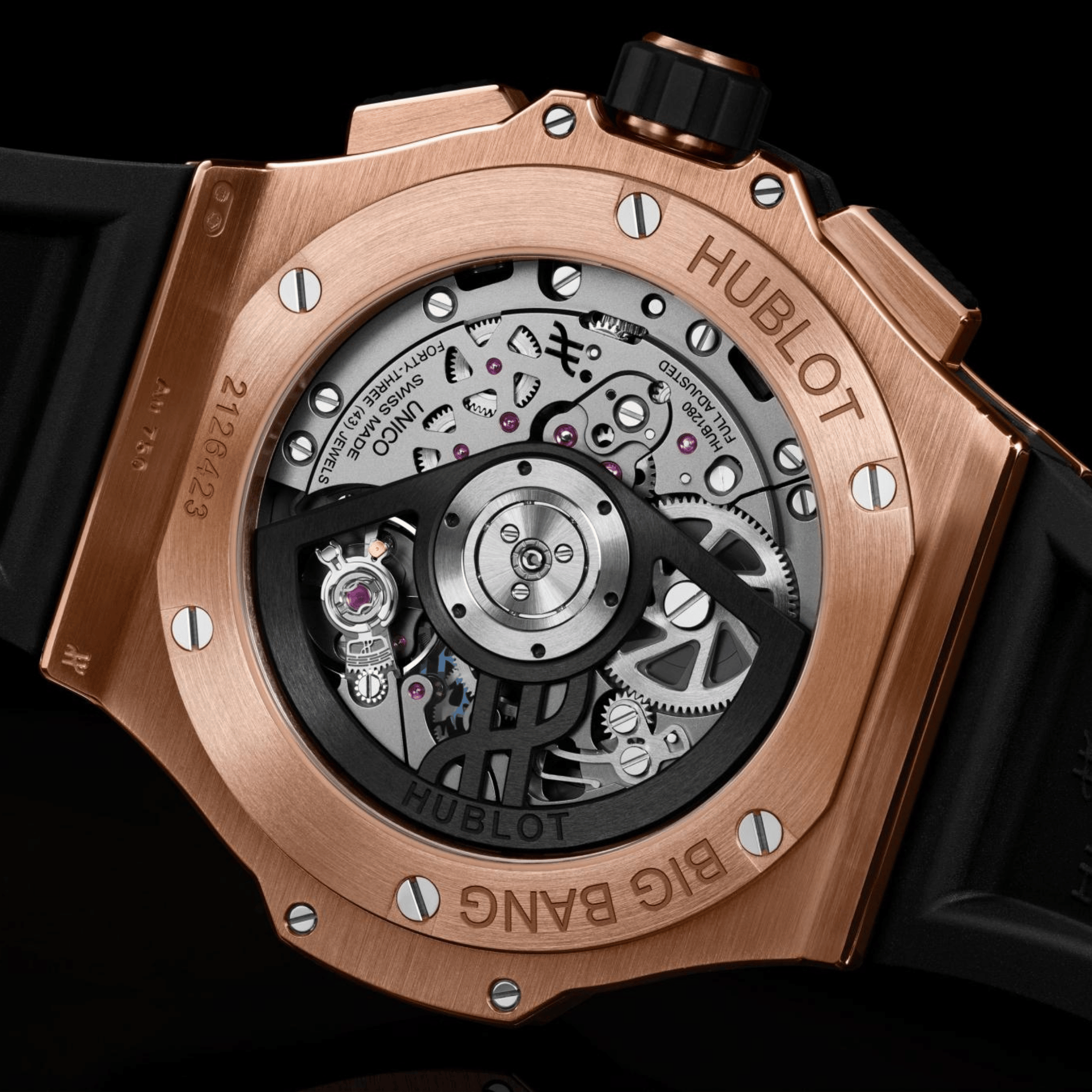 Hublot Big Bang Original Unico King Gold Ceramic automatic carbon dial rubber strap 43 mm