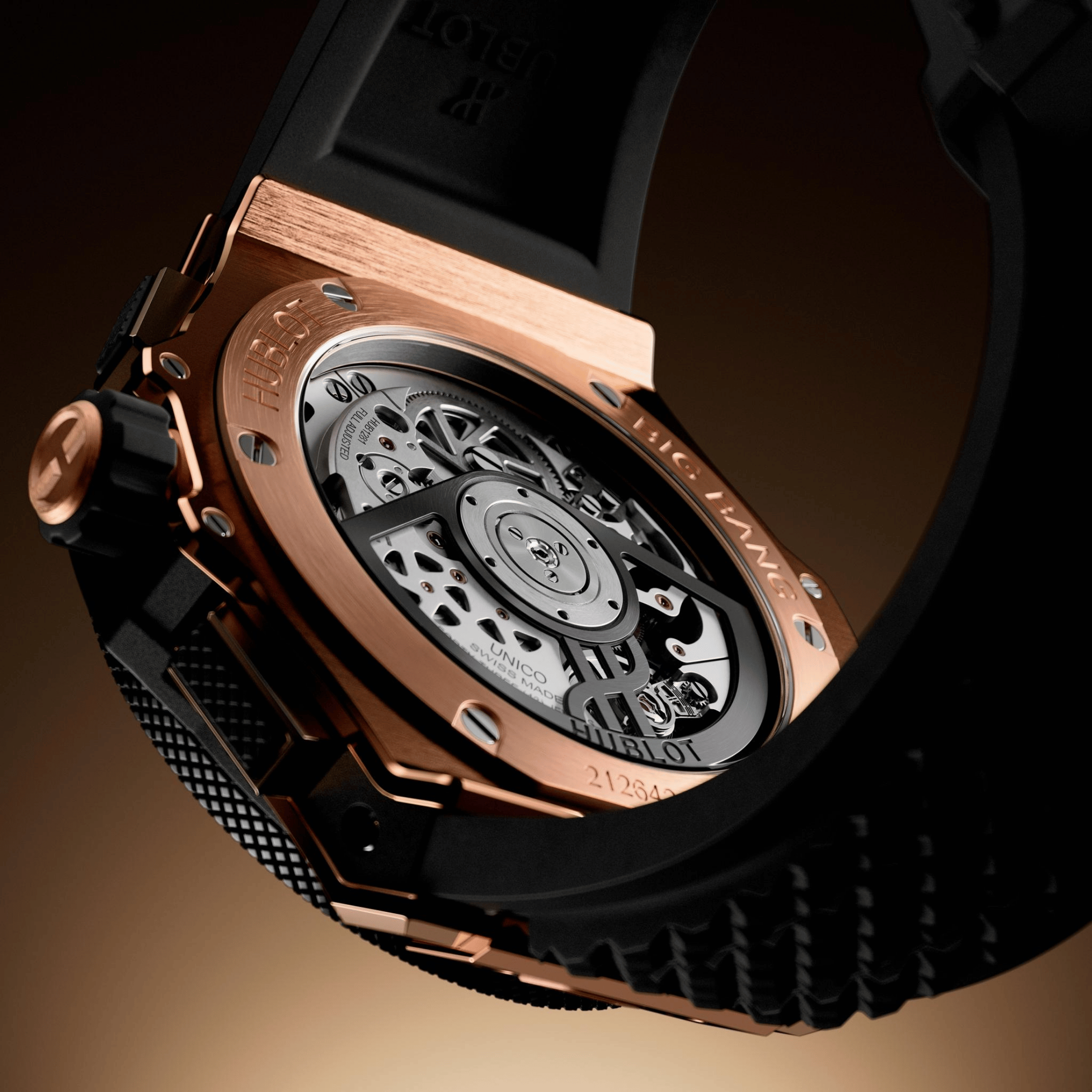 Hublot Big Bang Original Unico King Gold Ceramic automatic carbon dial rubber strap 43 mm