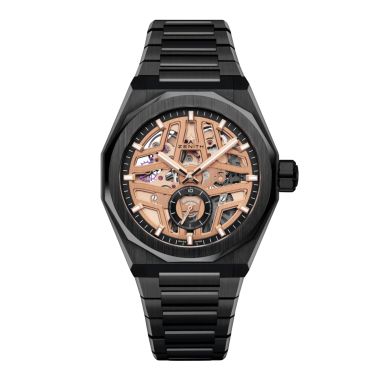 Montre Zenith Defy Skyline Skeleton Céramique automatique cadran doré bracelet céramique 41 mm