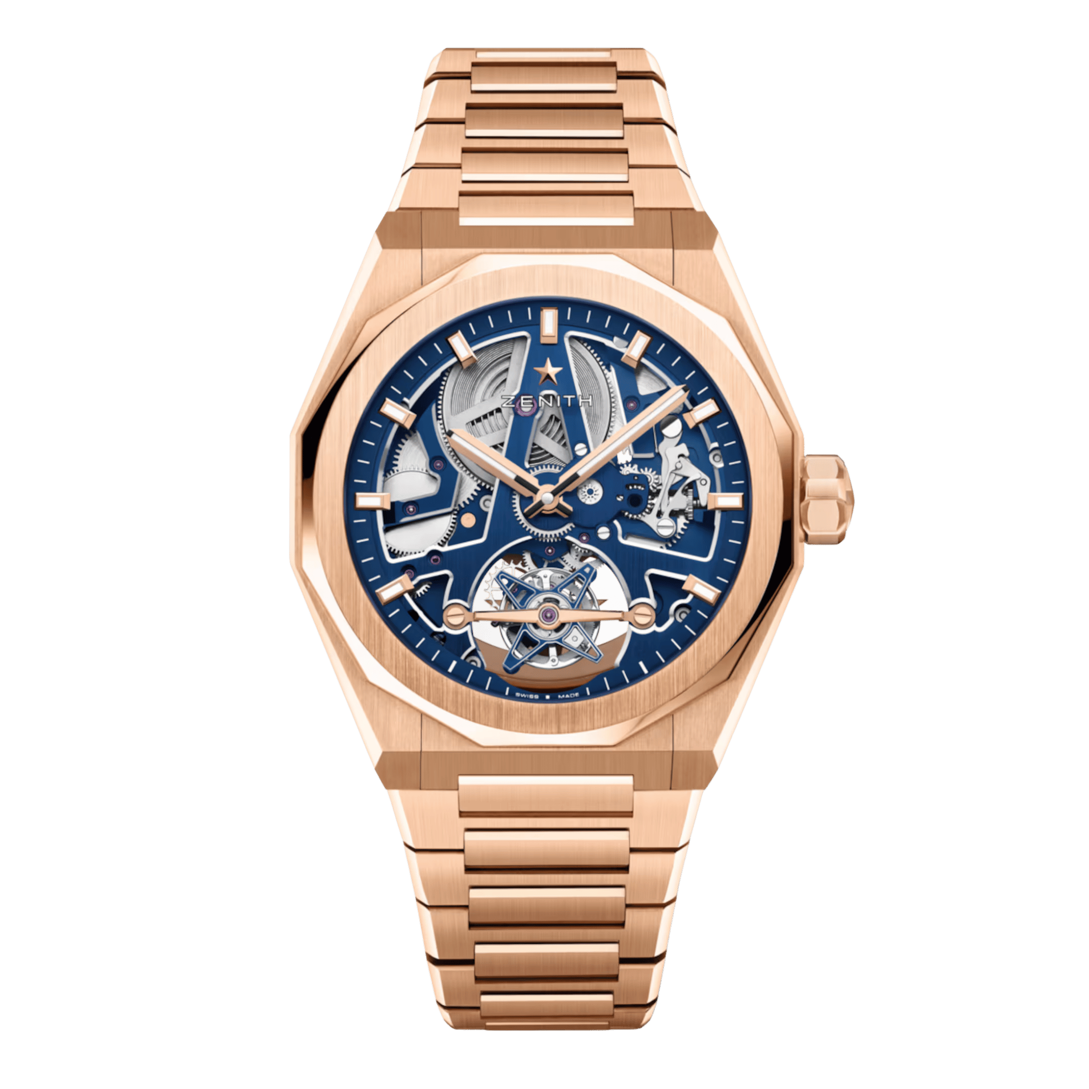 Montre Zenith Defy Skyline Tourbillon El-Primero Or Rose automatique cadran bleu bracelet or rose 41 mm