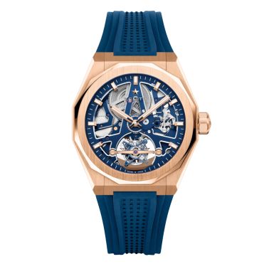 Montre Zenith Defy Skyline Tourbillon El-Primero Or Rose automatique cadran bleu bracelet or rose 41 mm