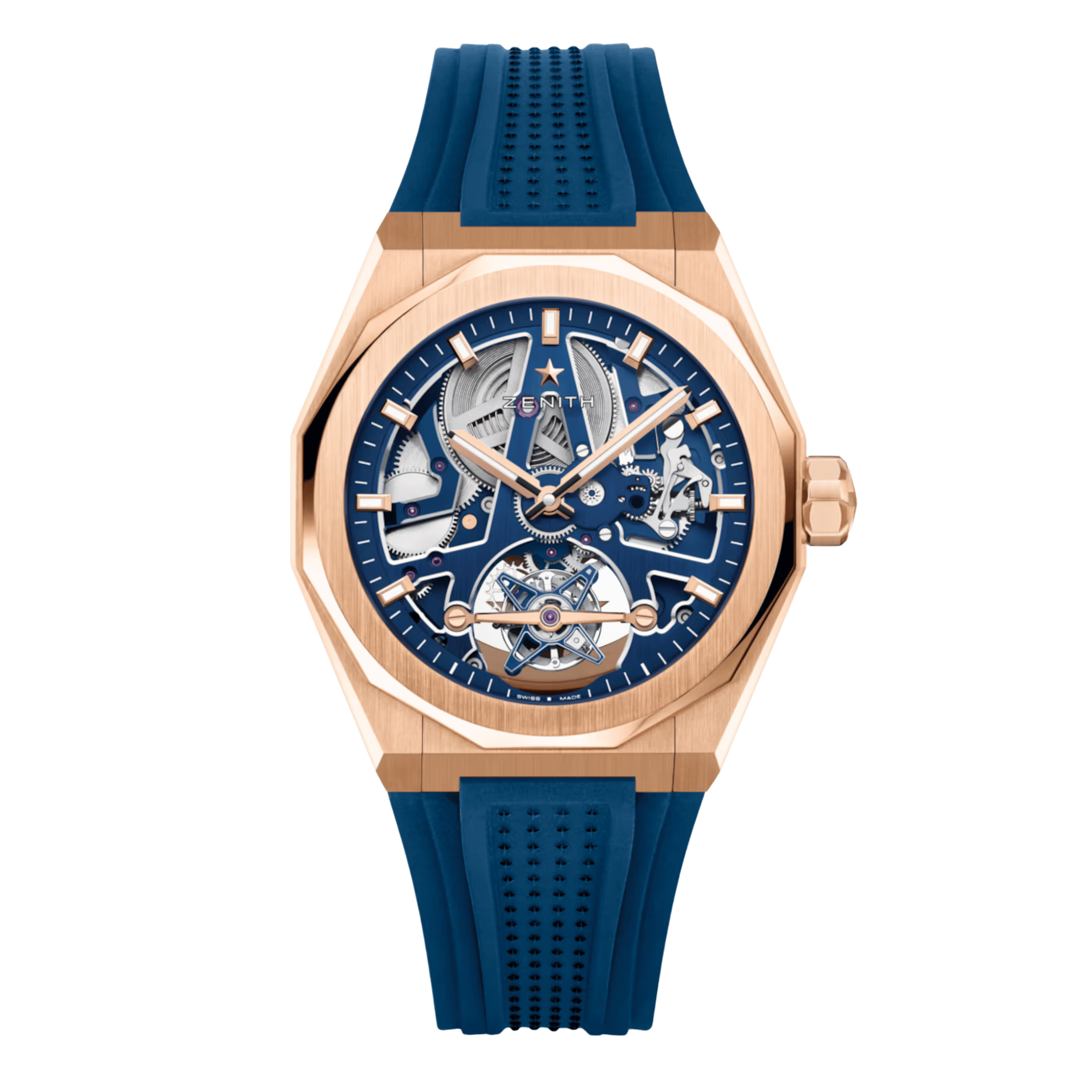 Montre Zenith Defy Skyline Tourbillon El-Primero Or Rose automatique cadran bleu bracelet or rose 41 mm
