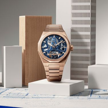 Montre Zenith Defy Skyline Tourbillon El-Primero Or Rose automatique cadran bleu bracelet or rose 41 mm