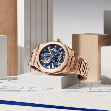 Montre Zenith Defy Skyline Tourbillon El-Primero Or Rose automatique cadran bleu bracelet or rose 41 mm