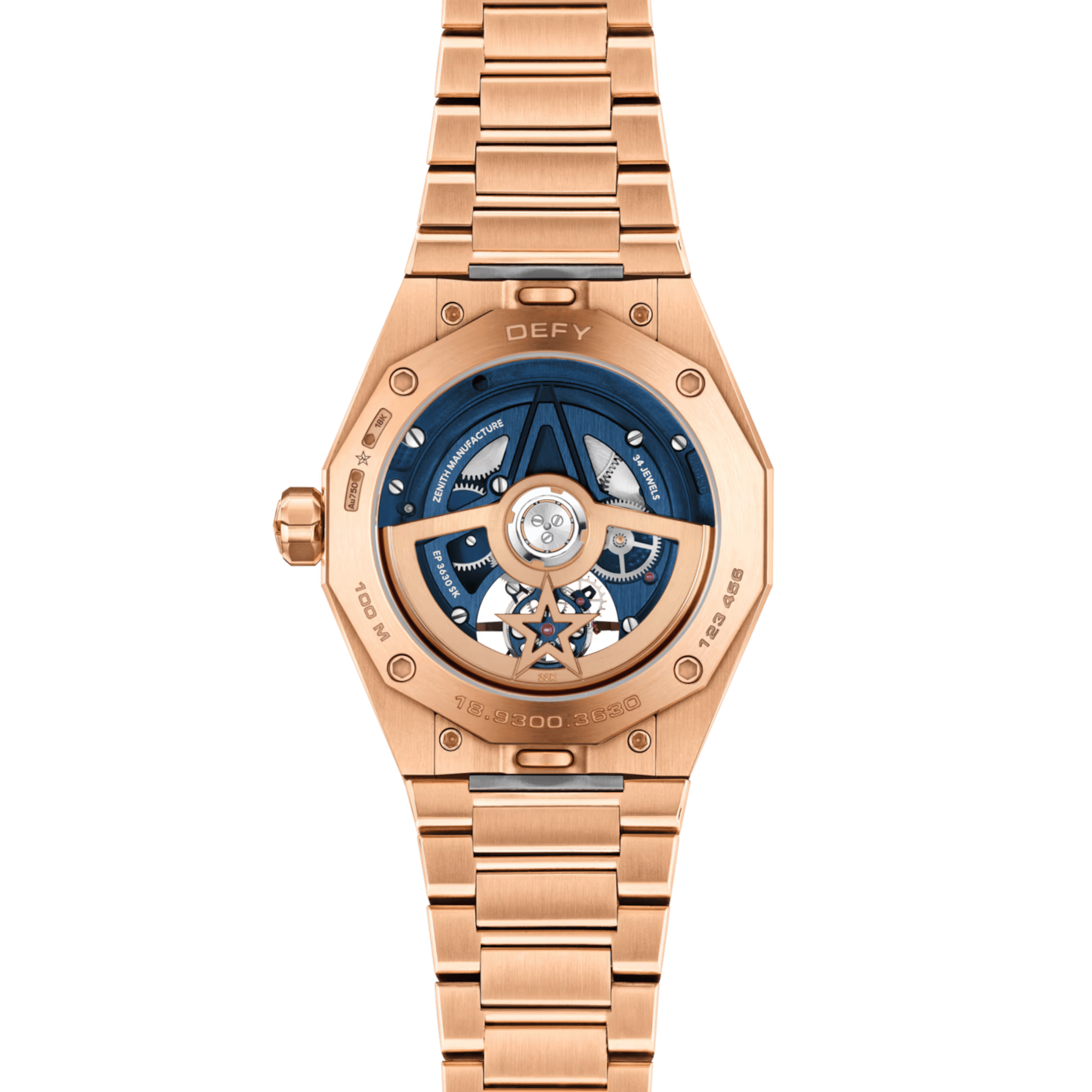 Montre Zenith Defy Skyline Tourbillon El-Primero Or Rose automatique cadran bleu bracelet or rose 41 mm