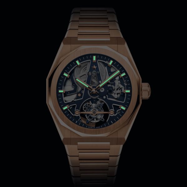 Montre Zenith Defy Skyline Tourbillon El-Primero Or Rose automatique cadran bleu bracelet or rose 41 mm