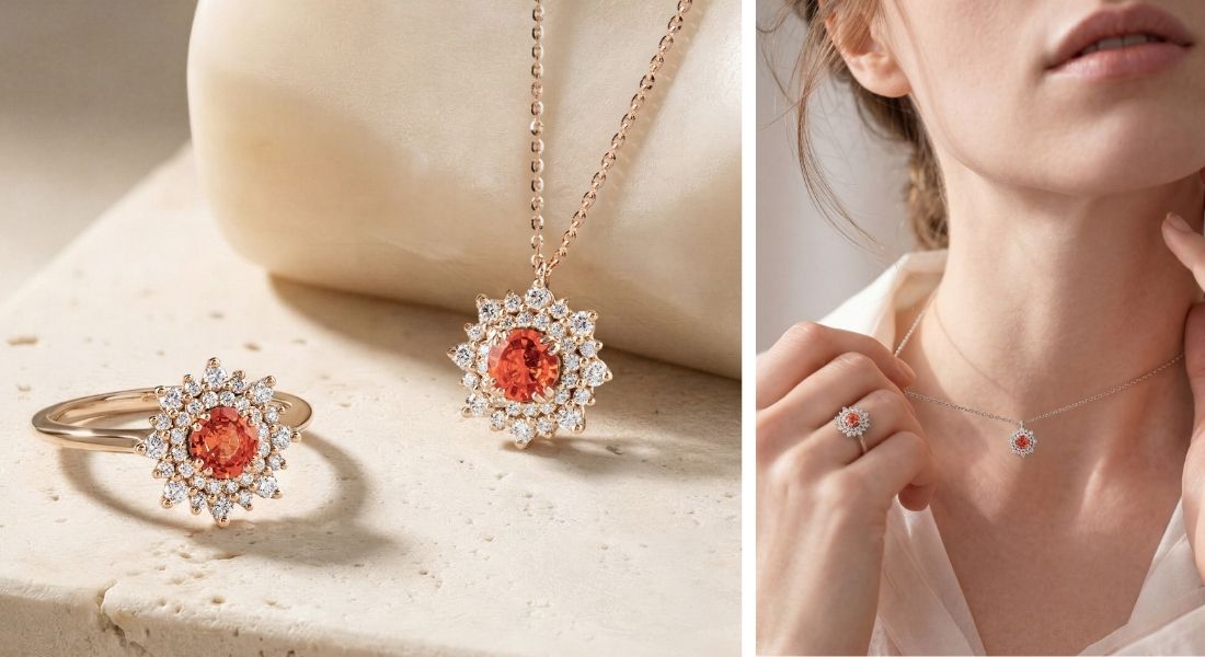 Bijoux Dentelle en saphir orange et or rose