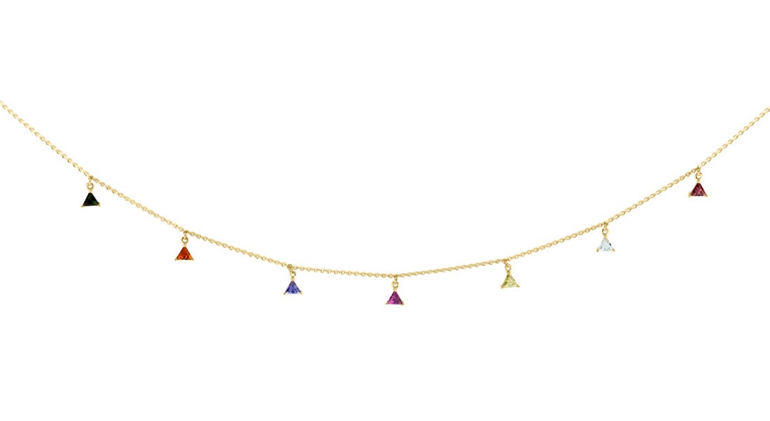 Le collier La Féerique signé Lepage, en or jaune orné de sept pampilles triangulaires en pierres fines.