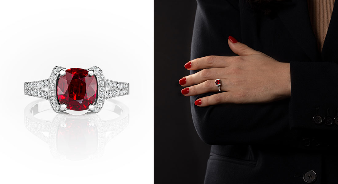  Le Siam ring in white gold, rubies and diamonds, an exceptional piece by Lepage.