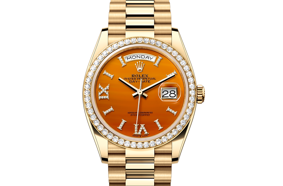 Rolex - DAY-DATE - Oyster, 36 mm, or jaune et diamants