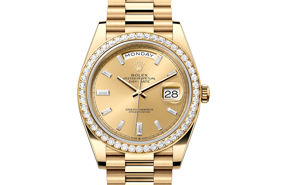 Rolex - DAY-DATE - Oyster, 40 mm, or jaune et diamants