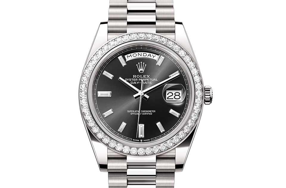 Rolex - DAY-DATE - Oyster, 40 mm, or gris et diamants
