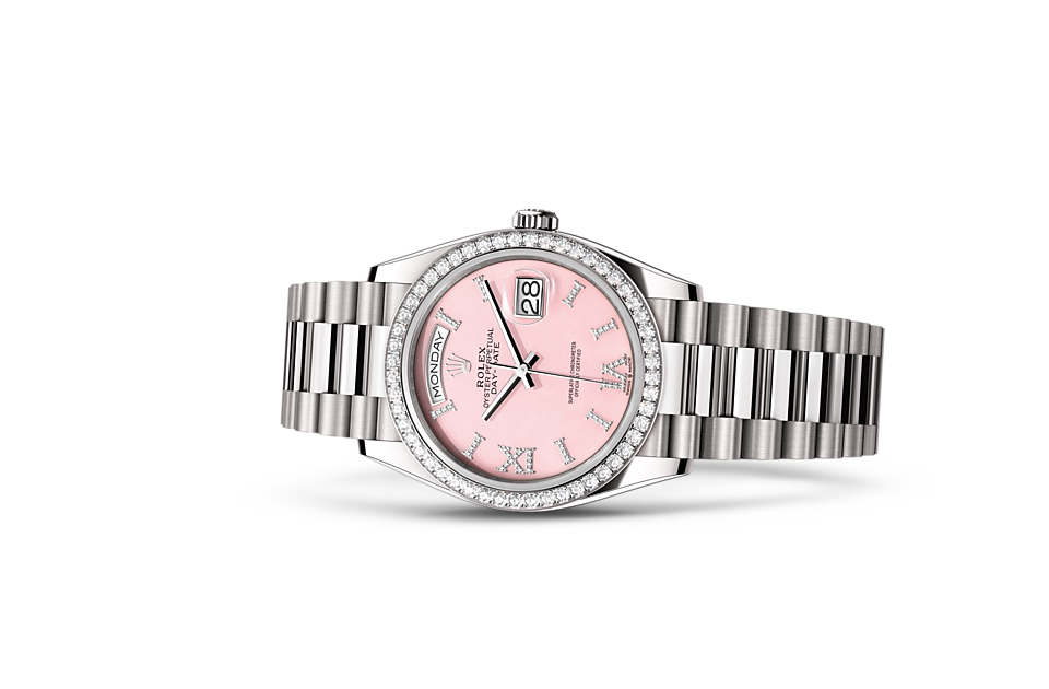 Rolex - DAY-DATE - Oyster, 36 mm, or gris et diamants