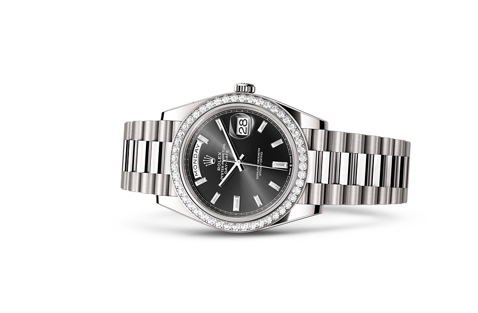 Rolex - DAY-DATE - Oyster, 40 mm, or gris et diamants